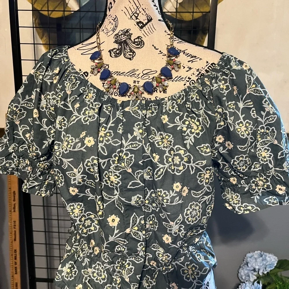 J. Crew Floral Blouse in Green and White